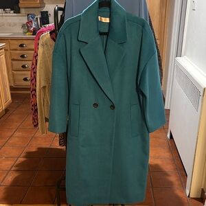 High quality Teal Double-Breasted oversized coat